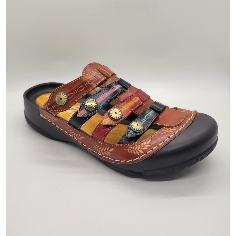 Elite by Corkys Heidi Leather Clog Sandal Women 7 Boho Comfy Vibrant Multicolor - Picture 2 of 16